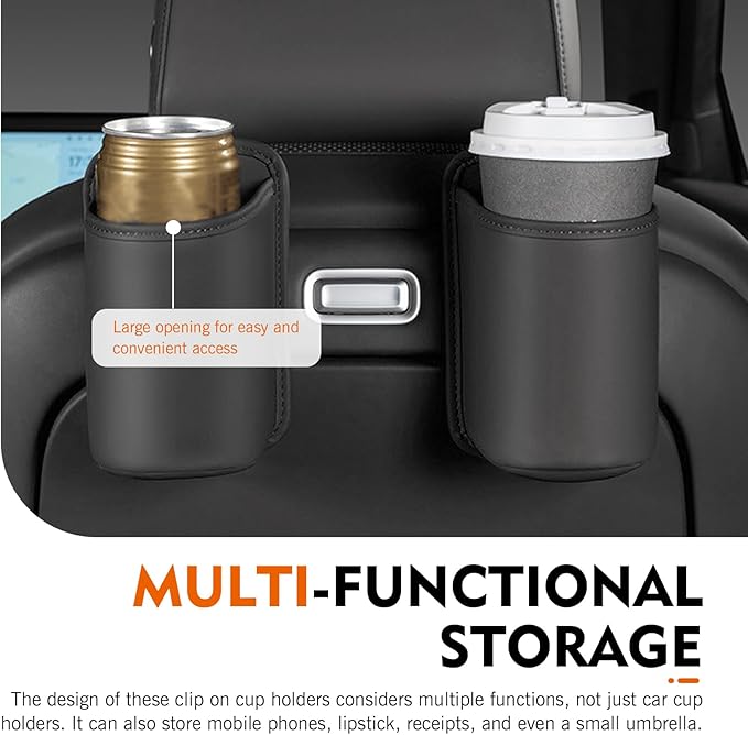 2PCS Car Headrest Cup Holder for Back Seat, PU Leather Premium Storage Accessory, Multi-Functional Anti-Spill Cup Storage Box with Hooks for Bags, Universal for Most Cars (Black)