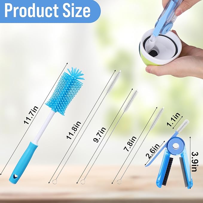 XANGNIER 5 Pcs Water Bottle Cleaner Brush Set for Owala 24oz/32oz/40oz Cup,Multifunctional Bottle Brush and Long Straw Cleaner Brush,Cleaning Kit for Owala/Stanley/Yeti Tumbler Cup Accessories