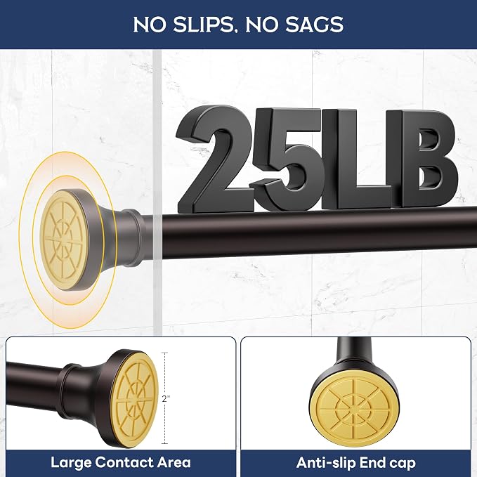 Adjustable Shower Curtain Rod 31-80 Inch, Never Rust Stainless Steel Brown Tension Rod, 1" Heavy Duty No-Drill for Bathroom, Kitchen & Closet