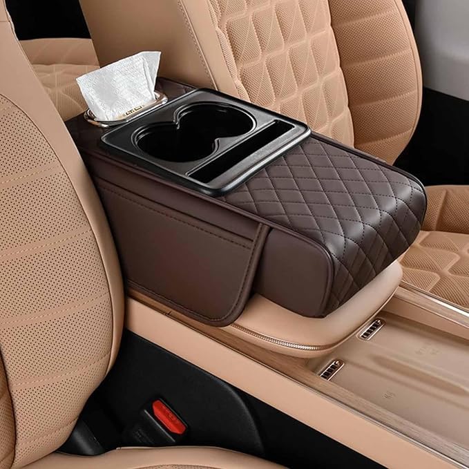 Car Armrest Cushion for Benz SLK 1998-2006,5-in-1 Center Console Cover Gel Center Console Pad with Memory Foam, Non-Slip Comfort Elbow Rest for Long Drive,34 * 17.5 * 7Coffee