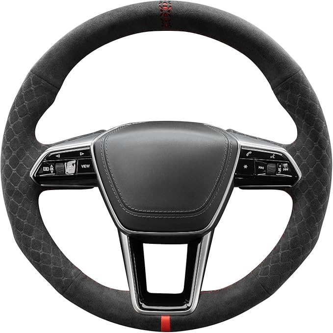 MEWANT Hand Stitch Steering Wheel Cover for Audi A6 2019-2022 A6 Allroad 2020-2022 A7 2019-2022 RS 6 Avant 2021-2022 RS 7 2021-2022 S6 2020-2022 Black 9040 IT-Alcan Suede DIY Interior Accessories