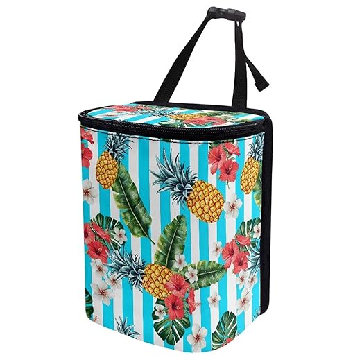 KEIAHUAN Tropical Flower Pineapple Car Trash Can with Lid Car Accessories for Women Men Collapsible Auto Garbage Bag Hanging for Back Seat Multipurpose Trash Bag for Sedans,SUVs & Trucks