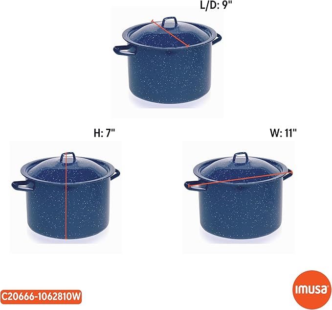 IMUSA USA C20666-1062810W Speckled Enamel Stock Pot with Lid, 4 Quart, Blue