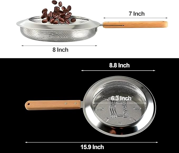 Coffee Bean Roaster, Handy Coffee Roaster Machine for Home & Outdoor Coffee Beans Baking, Stainless Steel with Wooden Handle, Lightweight, Portable, Multipurpose, Manual Coffee Baking Tool