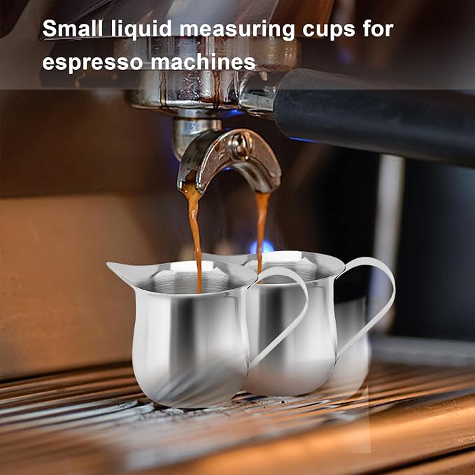 3 Oz Small Creamer Pitcher, Stainless Steel Bell Creamers, Mini Creamer Dispenser with Pouring Spout for Cream, Milk, Salad Dressing, Maple Syrup (2)