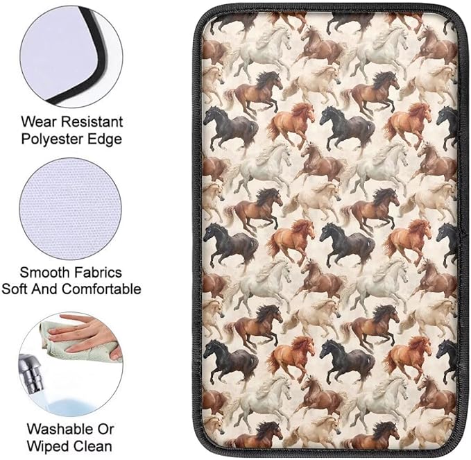 Mintutlipy Prairie Horse Print Car Armrest Cushion Cover Car Interior Accessories Car Center Console Pad Universal Fit Center Console Protector