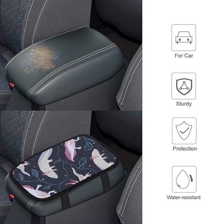 Axolotls Pattern Car Center Console Cushion Pad,Waterproof Armrest Seat Box Cover Protector,Comfortable Car Decor Accessories Fit for Most Cars, Vehicles, SUVs