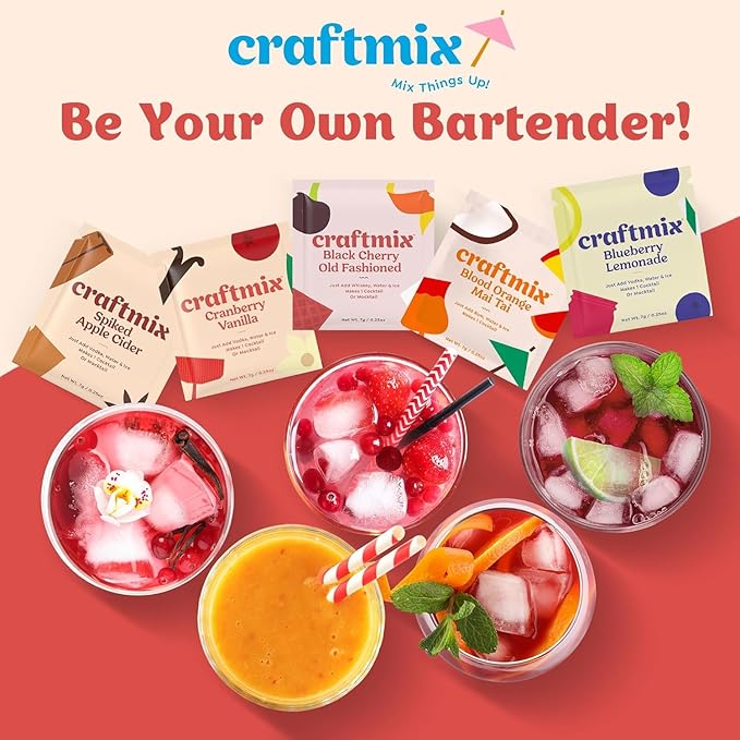 Craftmix Cranberry Vanilla Cocktail & Mocktail Drink Mixer, Skinny Mixes - Water Flavoring Packets - Made With Real Fruit - Vegan, Low-Carb, Low-Sugar, Non-GMO, Dairy Free, Gluten Free, 12 Pack