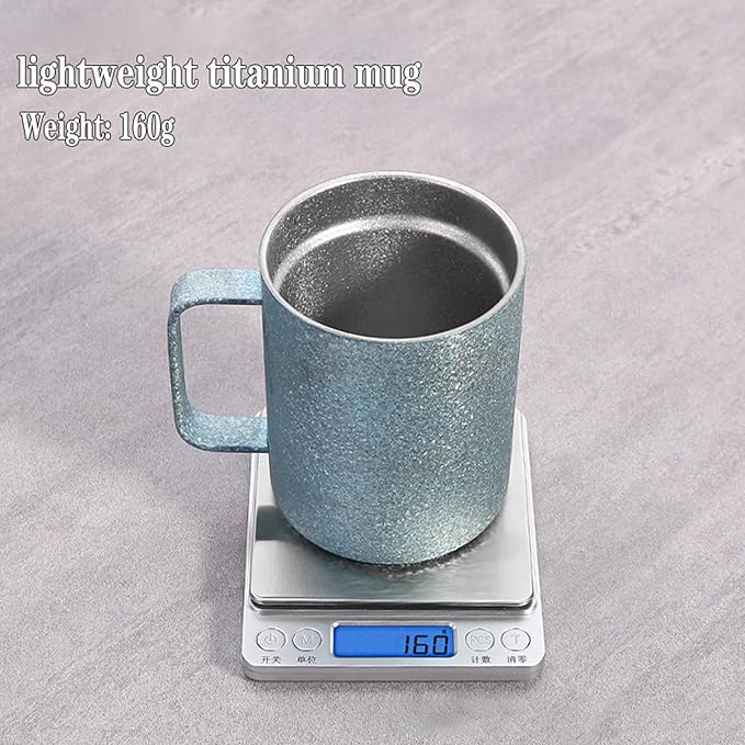 Pure Titanium Mug with Leak-Proof Lid (13.5 oz) Double Wall Vacuum Insulated Camping Cup, Lightweight Travel Drinkware for Coffee, Hiking, Office, Easy Clean RT103T (Ice Crystal Blue)