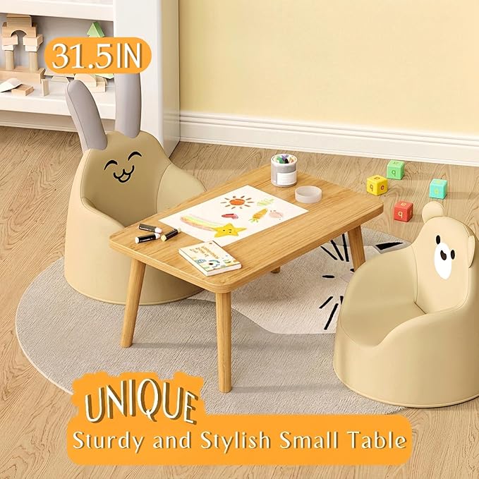 Square Coffee Table Low Table with 4 Solid Wood Sturdy Legs,Floor Table Desk for Sitting on The Floor,19.7"D x 31.5"W x 16"H Inches,Living Room/Toy room Furniture,Rental house Furniture(Natural)
