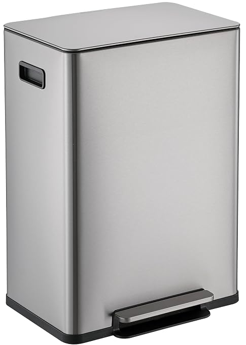 SIMPLI-Magic Infinity Edge 60L / 16 Gallon Kitchen Trash Can - Hands-Free Step Pedal, Soft-Close Lid, Stainless Steel Garbage Can with Inner Bucket