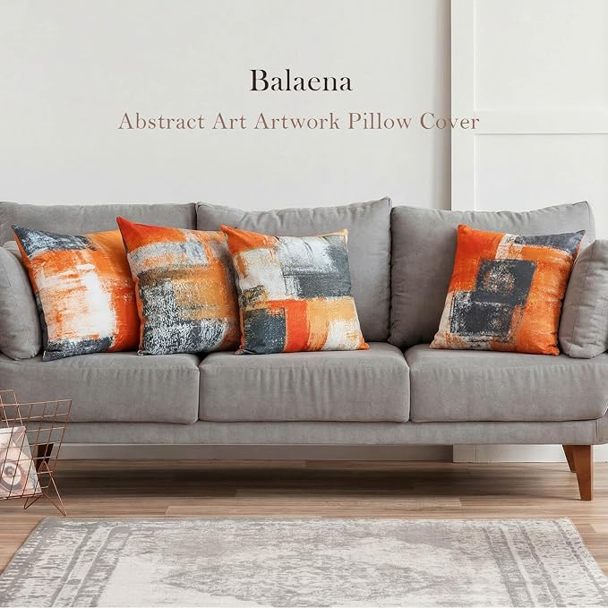 Decorative Throw Pillow Covers Burnt Orange Cushion Cover Taupe Abstract Art Painting 4 Pcs Pillowcase 18x18 Inch for Sofa Couch Bedroom Living Room Outdoor Home Décor