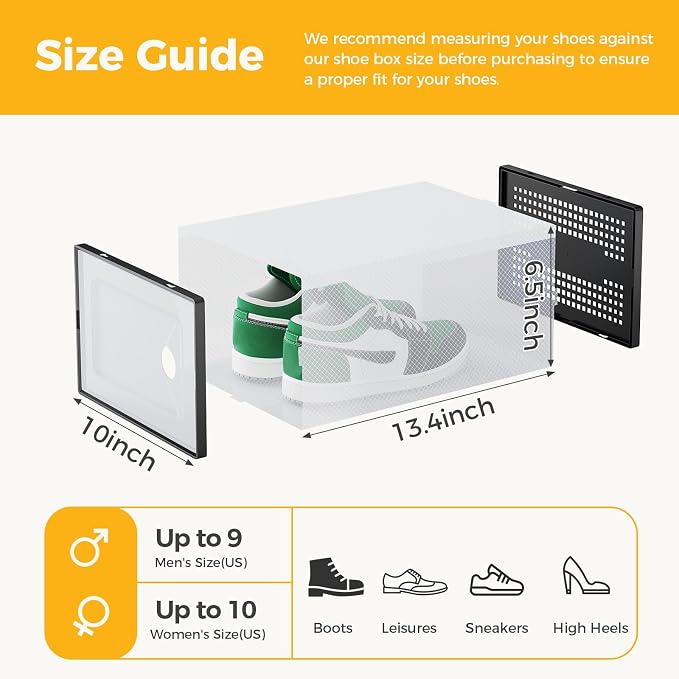 Sweetcrispy Shoe Storage Boxes, Clear Plastic Stackable Shoe Rack Organizer with Lids for Closet, Foldable Sneaker Container, Under Bed and Entryway, 15 Pack, Black
