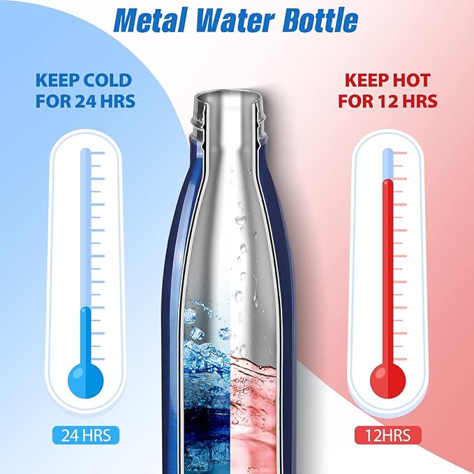 Sfee Insulated Water Bottle, 17 oz Stainless Steel Water Bottles, Double Wall Vacuum Reusable Water Bottles Leak Proof BPA-FREE Sports Bottle Cup Keep Hot&Cold for Running Gym Workout Cycling Kids
