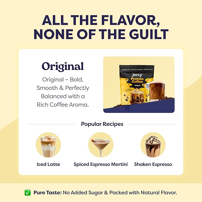 Original Protein Iced Coffee - Premium Whey Protein & Instant Iced Coffees - 100% Natural Cold Brew - Zero Artificial Flavors & Sweeteners, 80 mg Caffeine Per Serving, No Added Sugar, 20 Servings