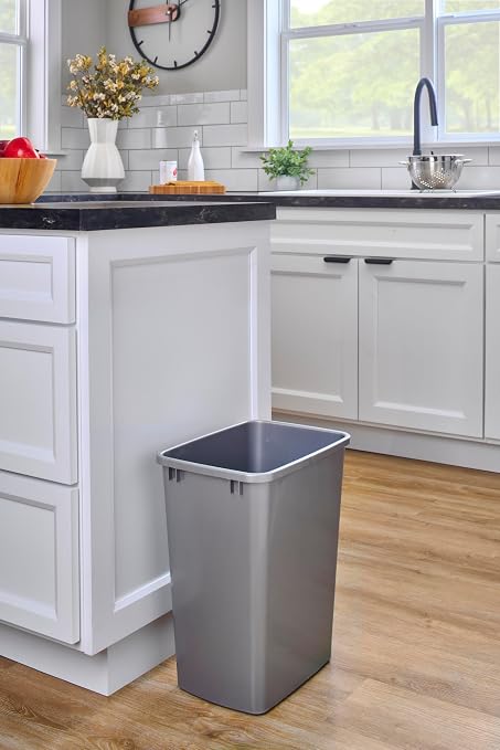 Rev-A-Shelf 2-Pack 35 Quart Polymer Replacement Trash Bin, Recycle Waste Garbage Container for Kitchen Cabinet Pullouts, Silver, RV-35-17-2 - Large Plastic Bins for Home and Office