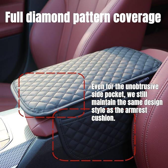 KAELTHAS Comfortable Car Center Console Cushion Armrest Dog Cat Paws Protect Cover Non-Slip with 2 Storage Bags for Cars SUVs CUVs Interior Accessories (Black, Extra Large)