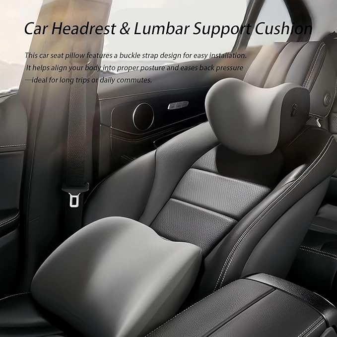 Car Lumbar Support Pillow and Car Neck Pillow Kit for Mini John Cooper Works (JCW) 2008-2021 2022 2023 2024 2025 2026, Car Seat Neck Back Rest Pillows, Ergonomic Car Seat Headrest & Lumbar Cushion