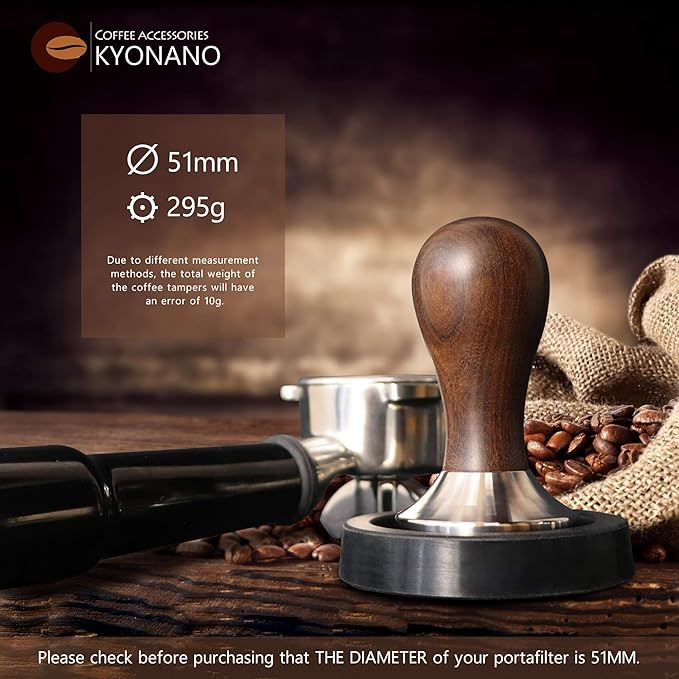 KYONANO Espresso Accessories - 51mm Coffee Tamper - Espresso Tamper 51mm - Espresso Press Tamper- Espresso Hand Tamper with Stainless Steel Base and Chacate Preto Wooden Handle