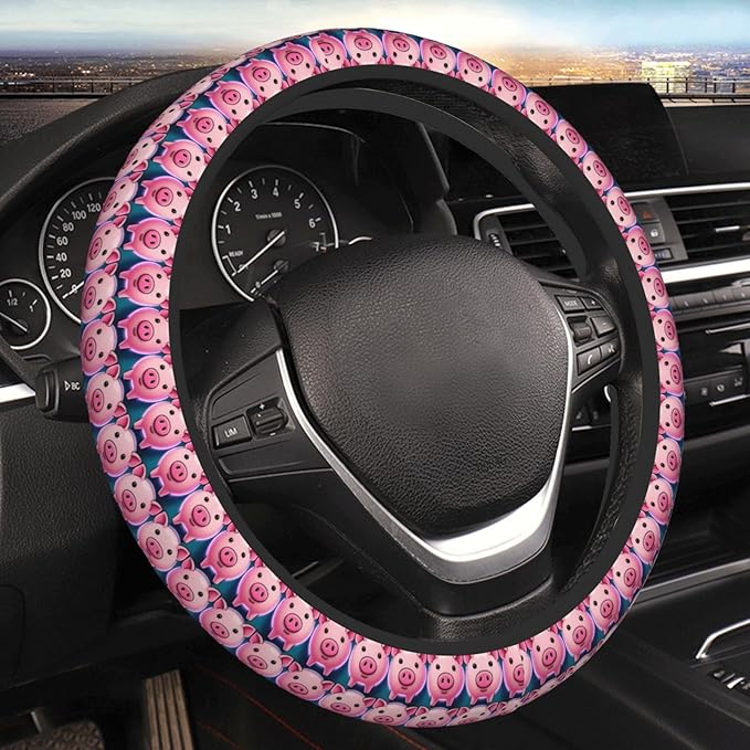 Pigs Faces Pattern Neoprene Steering Wheel Covers Women Men Car Accessories, Universal 15 Inch Fit Auto, Suvs, Truck