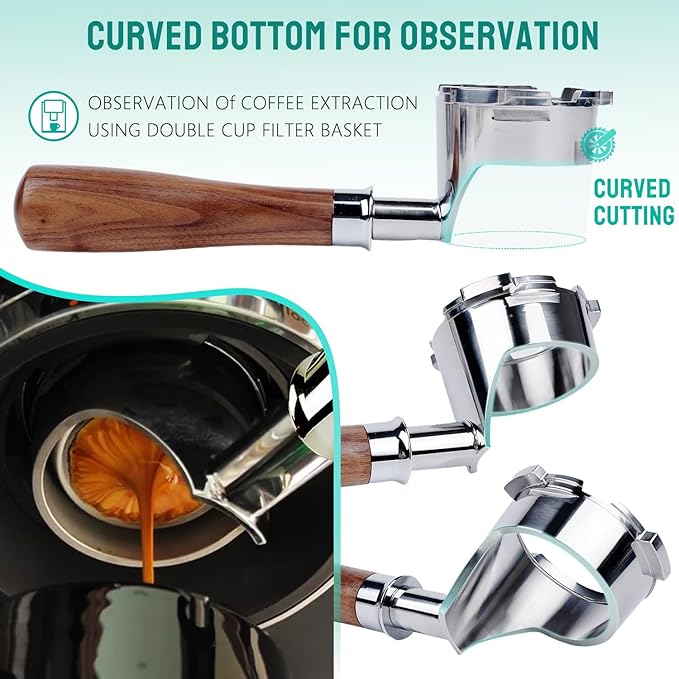 Bottomless Portafilter for Ninja Luxe Café ES601 & ES701C Models | Basket Not Included | Compatible with Stock Filter Basket | Walnut Handle