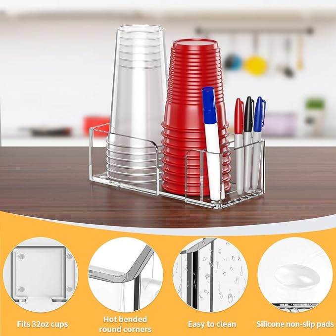 Coffee Cup Holder for Countertop - Clear Acrylic Coffee Bar Accessories 2 Cup Organizer Station Organizer Farmhouse Table Décor