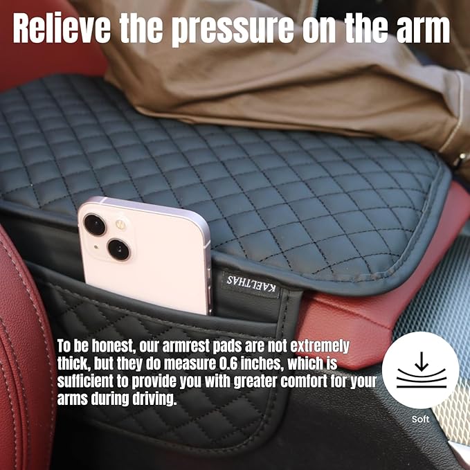 KAELTHAS Comfortable Car Center Console Cushion Armrest Dog Cat Paws Protect Cover Non-Slip with 2 Storage Bags for Cars SUVs CUVs Interior Accessories (Black, Extra Large)