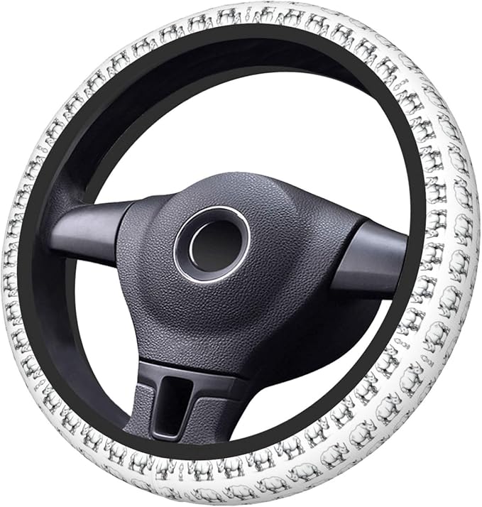 African Rhinos Car Steering Wheel Cover, 15 Inch Steering Wheel Cover Stylish Decor for Most Cars