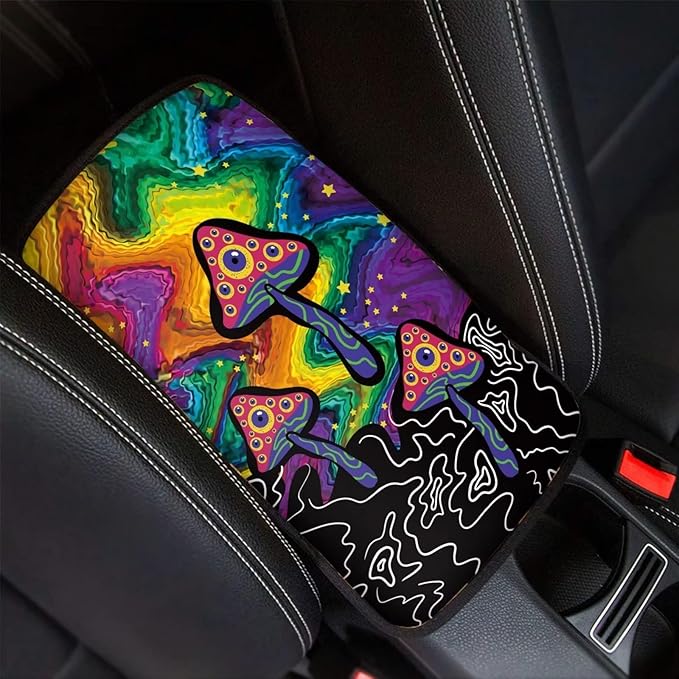 GLENLCWE Colorful Mushroom Star Galaxy Print Car Armrest Cover Auto Armrest Seat Box Cover Protector Comfort Soft and Durable