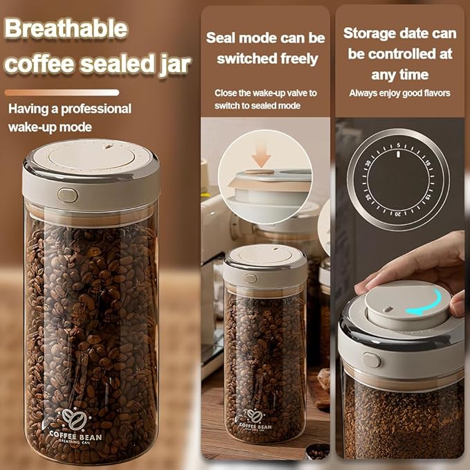 Aerbee Coffee Bean Canister, 57OZ Food Grade Coffee Bean Sealed Jar with Date Tracker and Waking Food Valve, Vacuum Food Storage Containers for Flour, Grain, Snack, Sugar, Tea (1.7L)