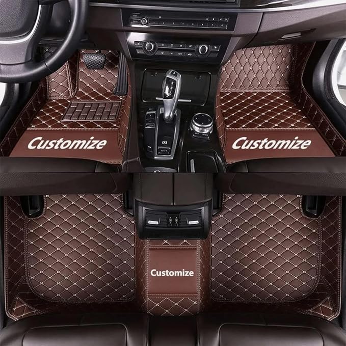 Custom Making Car Floor Mats Compatible for 2000-2025 All Mode Sedan SUV Sports Car Full Coverage Cute Pads Protection Non-Slip Leather Floor Liners (Brown)