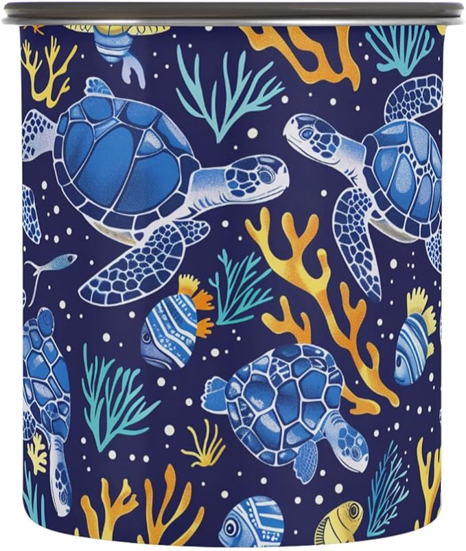 ALAZA Sea Turtle Coral Fish Airtight Coffee Bean Canister 900ml Food Storage Containers with Lids For Gournd, Tea, Sugar, Flour, Rice, Cereal, Candy Cookie Jar