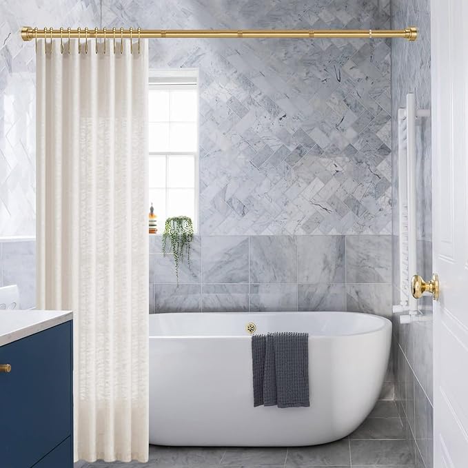 YNL Shower Curtain Rod 34-82 Inches (2.8-6.8ft) Adjustable Spring Shower Rod No Drilling, Non-Slip, Never Rust, Stainless Steel, Suitable for Bathroom Window Living room, Gold
