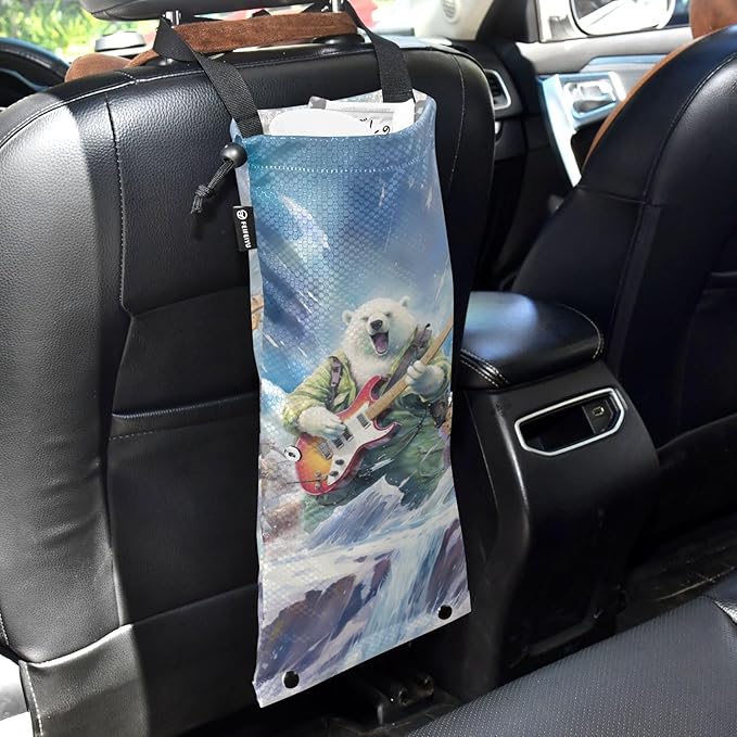 ALAZA Hanging Car Trash Bags Garbage Bag Trash Can for Back Seat Small Bear Music Washable Storage Bag Retractable 2 Pack