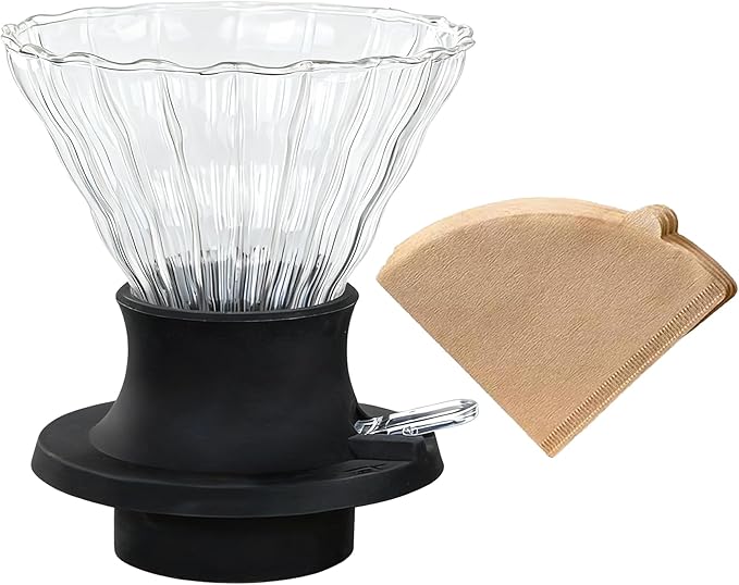 BeeCa Clever Coffee Dripper, Glass Coffee Maker with One-Switch Control for French Press & Drip Styles, Beginner-Friendly All-in-One Brewing System, Includes Paper Filters (Black-Clean)