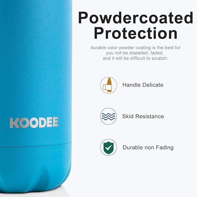 koodee Insulated Stainless Steel Water Bottle 2 Pack Double Wall Vacuum Leak Proof Sports Water Bottle, 17 oz Cola Shape Travel Thermal Flask(Sky Blue)