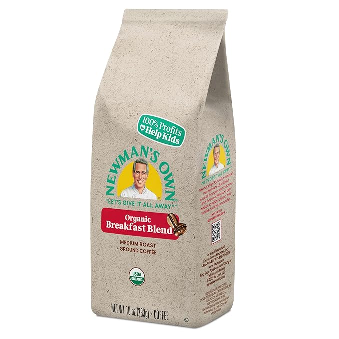 Newman's Own Organics Breakfast Blend, Ground Coffee, Fair Trade Certified, Medium Roast, Bagged 10oz