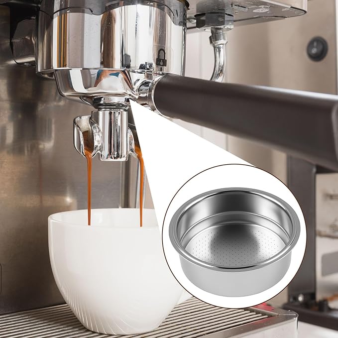 51mm Pressurized Filter Basket 2 Cups Stainless Steel for Espresso Semi-Automatic Coffee Machine, Double Layer Portafilter for Americano Cappuccino Barista