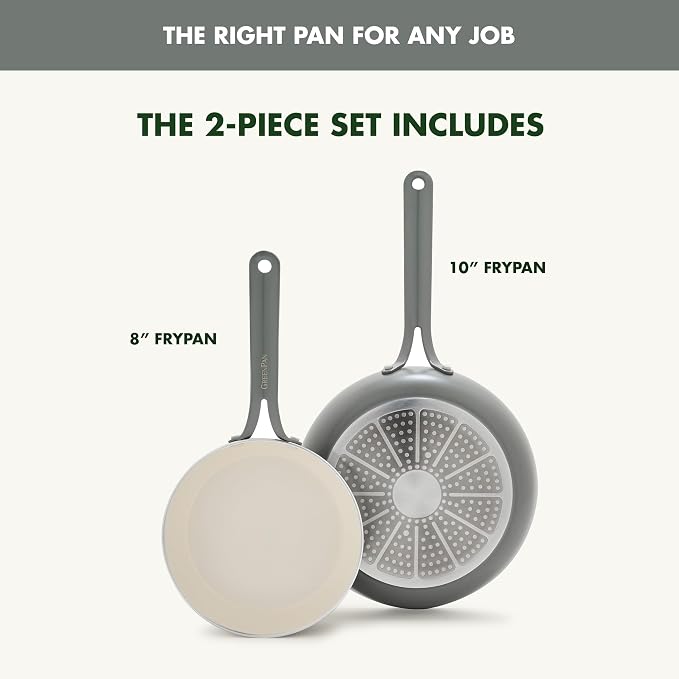 GreenPan Nova 2-Piece Nonstick Frying Pan Set, 8” & 10” Skillets, PFAS-Free Ceramic Cookware, Durable Fast Heating, Induction Ready, Omelet & Eggs, Oven Safe to 600F, Dishwasher Safe, Slate Gray