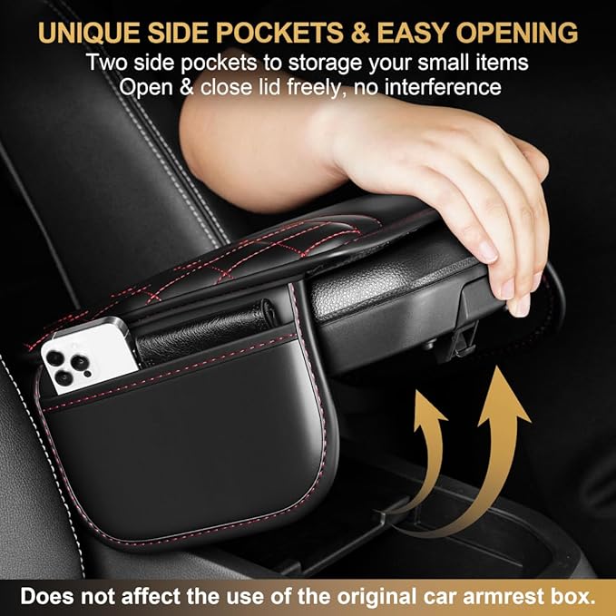 Center Console Cover Fit for bZ4X Scratch & Wear Resistant Waterproof Middle Console Cover with 2 Storage Bags(Black&Redline)