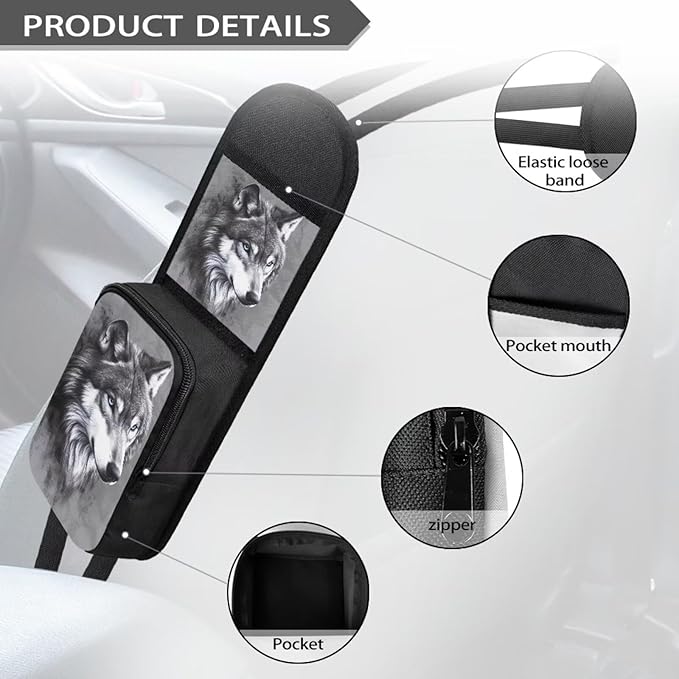 Grey Wolf Car Seat Storage Bag Universal Car Seat Back Side Hanging Bag, Car Multi-Pocket Seat Side Organizer, Can Hold Mobile Phone, Wallet, Glasses