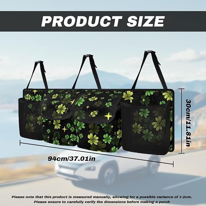 St. Patrick Day Car Trunk Organizer Green Leaves Car Storage Organizerfor SUVs & Sedans Hanging Back Seat Car Organizer