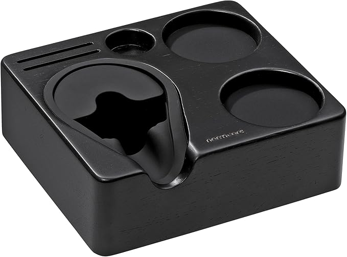 Normcore Compact Tamping Station - Espresso Black Tamper Station Base - Genuine American Black OAK Tamper Holder - Wooden Coffee Portafilters Stand Base For 54 /58mm Espresso Machine Accessories