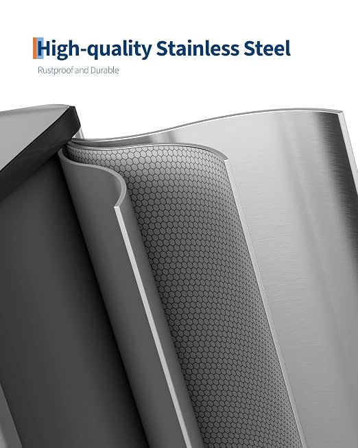 Garvee Double Trash Can, 2 x 10.6 gal (2 x 40 L) Garbage Can for Kitchen Dual Compartment Recycling Kitchen Step Trash Bin, Stainless Steel Trash and Recycle Bin Combo with Soft-Close Lid,Silver