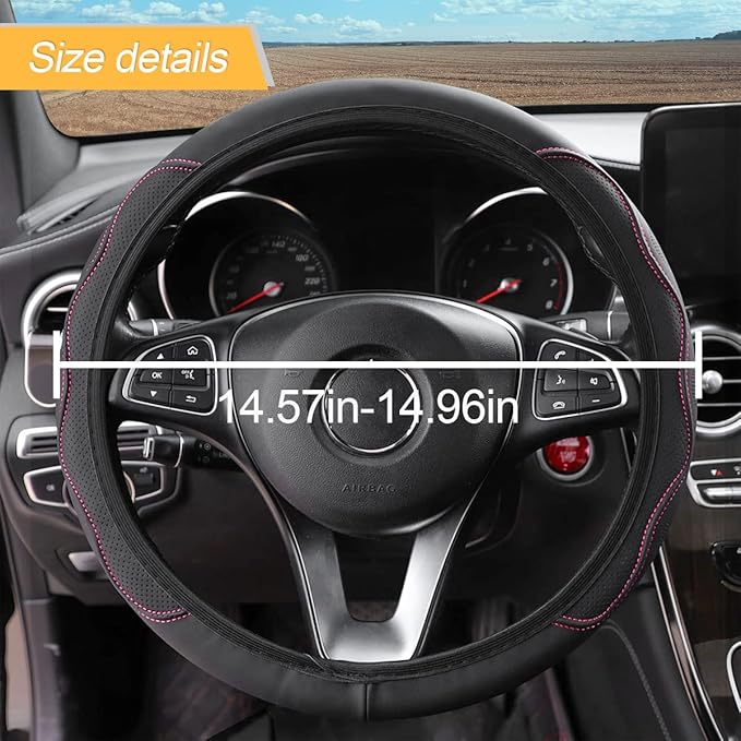 LoyaForba Car Steering Wheel Cover, Non-Slip Microfiber Leather Steering Wheel Cover, Breathable Vehicle Soft Handle Protector, Universal Automotive Interior Accessories for Women Men Girls (Pink)