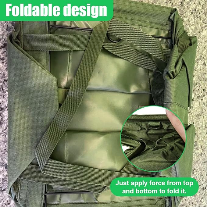 Collapsible Car Trunk Organizer - Large Foldable Grilling Tools Storage Bin Basket with 4 Pockets & Long Strap, Heavy-Duty Trunk Tote Bag for SUV Truck Camping Gear BBq Tools Organizer(Green)