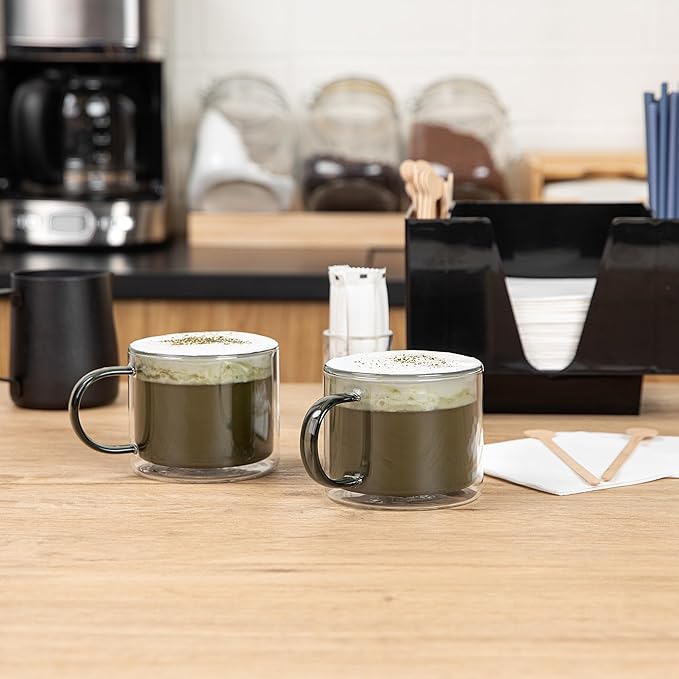 Restaurantware Coffee Cups 12 Pack of 11 oz Double Wall Glass Insulated Coffee Cup Borosilicate Mug Thermal Shock Resistant Handle Modern Design