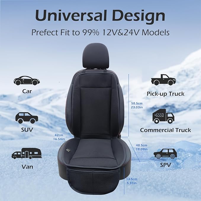 Cooling Car Seat Cushion, 12V-24V Ventilated Car Front Seat Pad with Powerful Fan, Breathable Mesh, 3-Speed Adjustable Airflow, Universal Fit for Cars, SUVs, Trucks, Vans