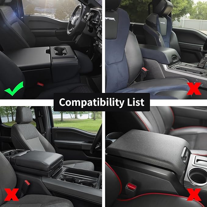 GIANT PANDA Custom Center Console Cover for Ford 2015-2024 F150 & 2017-2024 F250 F350 F450 with 40/20/40 Jump Seat, Waterproof Faux Leather Armrest Console Cover Cushion Protector-Black(Jump Seat)