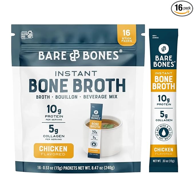 [DISCONTINUED] Chicken Bone Broth Instant Powdered Mix Packets | 5g Collagen | 10g Protein | Keto & Paleo Friendly | No Artificial Flavors | Non-GMO, Gluten-Free, Dairy-Free on-the-go 16 Pack